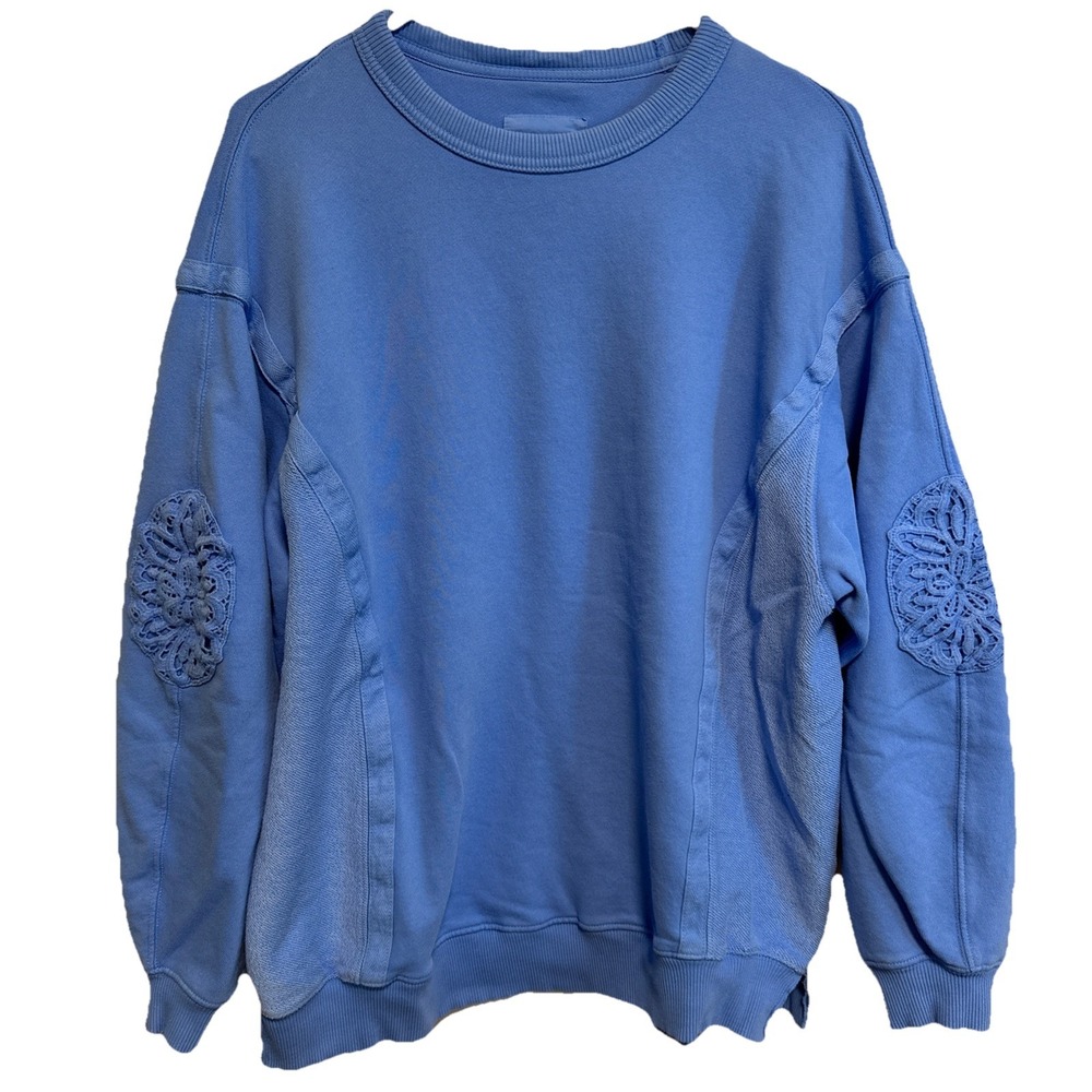 Aerie Keep It Light Crochet Crewneck Oversized Sweater Sz XS Blue